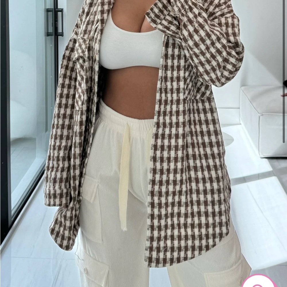 Brown and White Checkered Oversized Shacket- Oversized Flannel shirt jacket